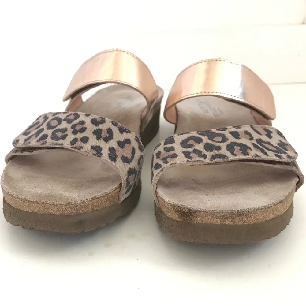 NAOT Leopard Print Sandal Leather Metallic Rose Gold Althea Women’s Size 9